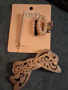 D'Bello Pearl & Gold Hair Clip Set - Pearl & Gold